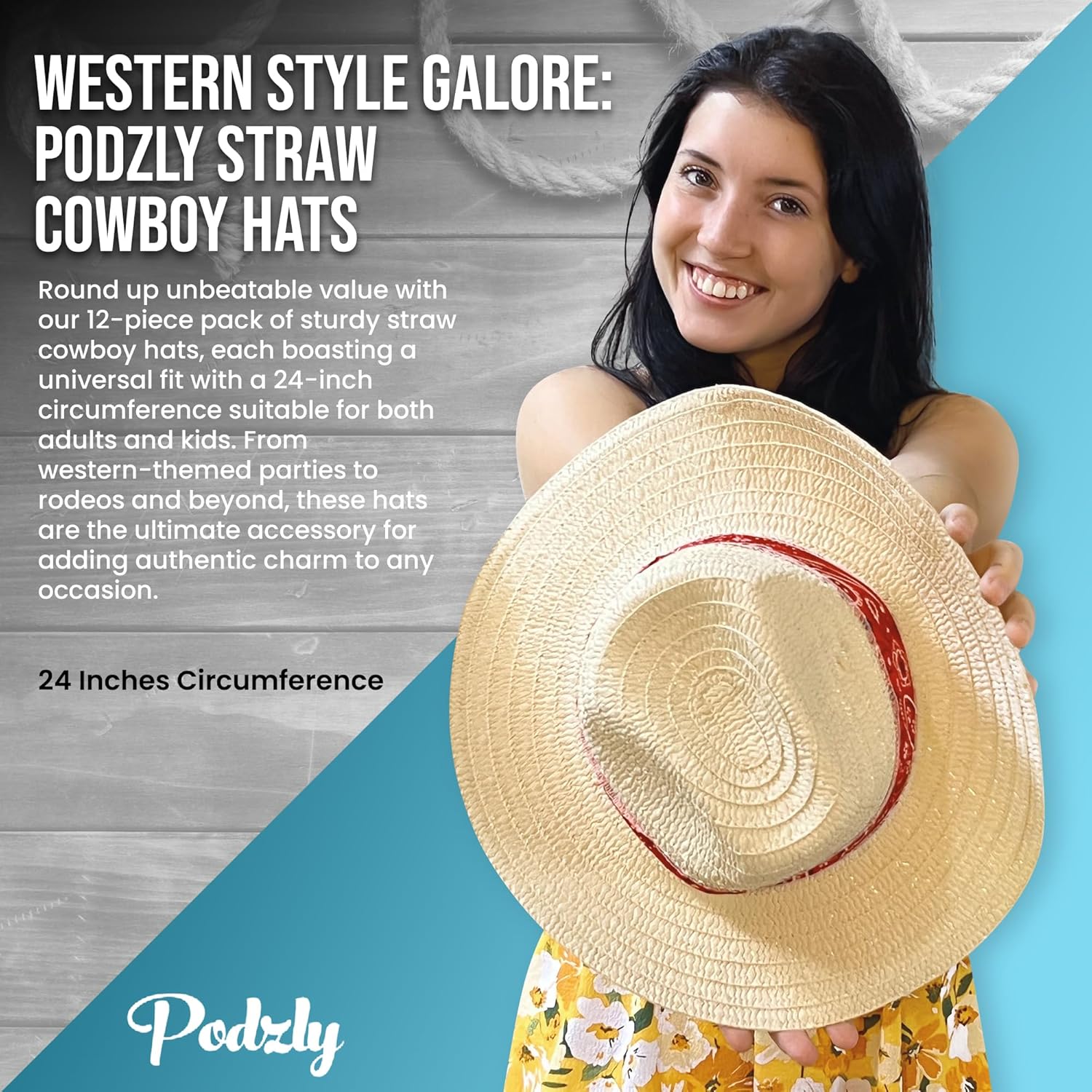 Podzly 12 Piece Straw Cowboy Hats - Stylish Western Hats for Men Women