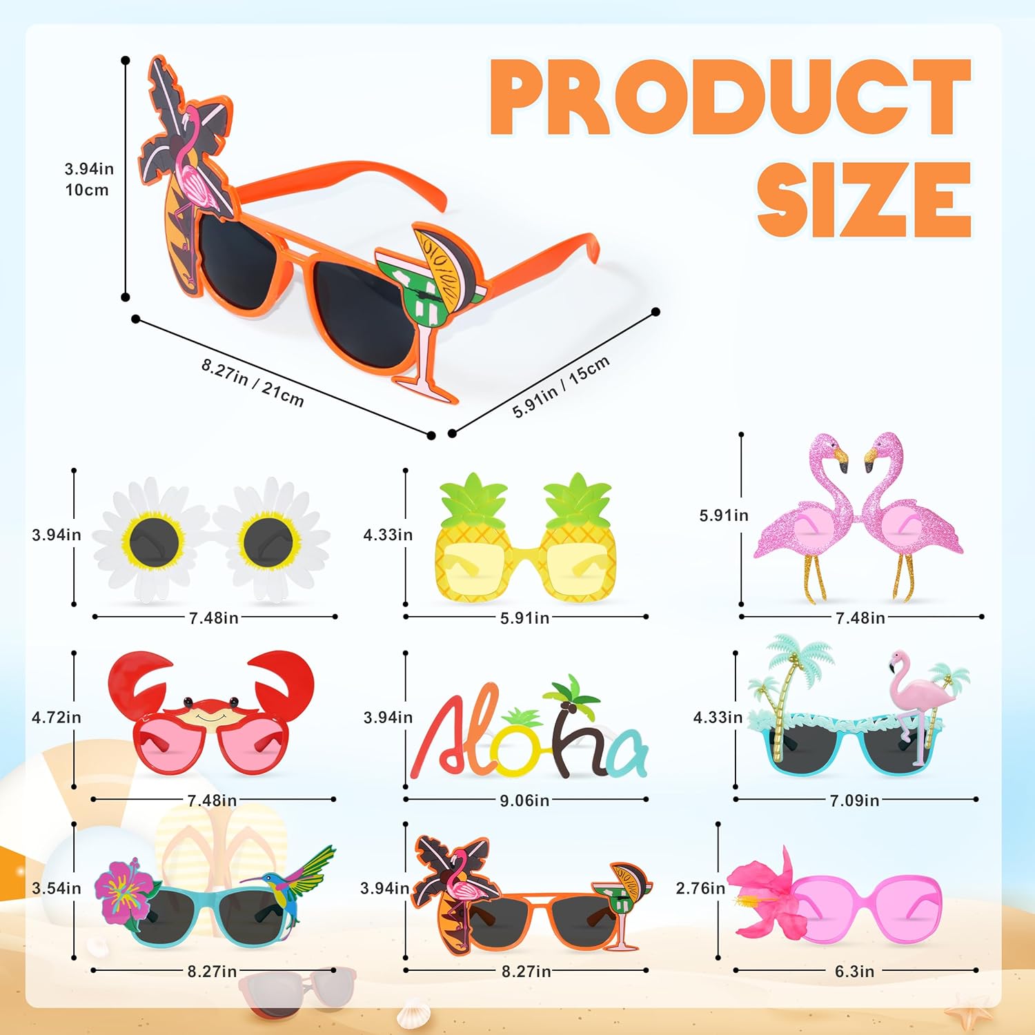 Hawaiian Luau Party Sunglasses Set 9 Pairs