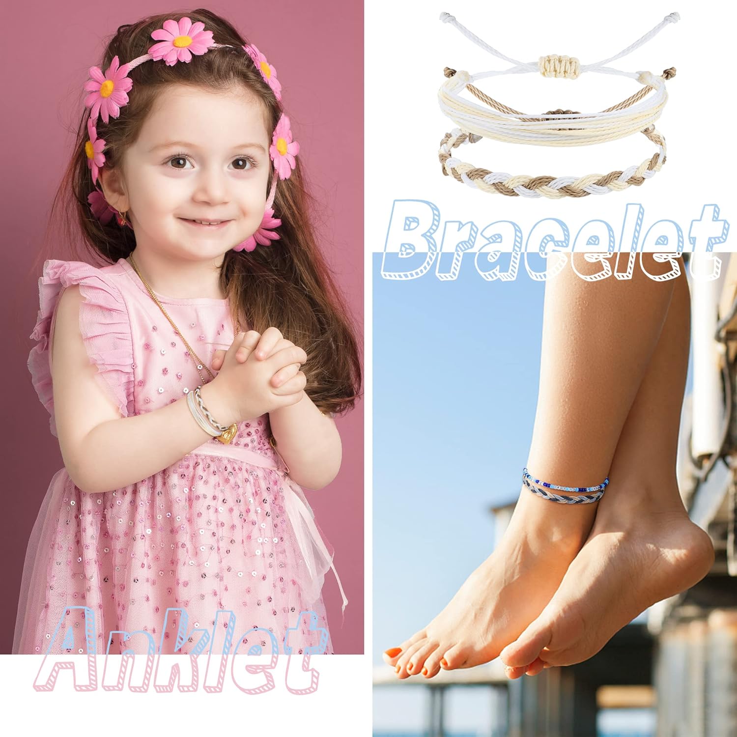 Florideco 24 Pcs Boho Surfer Bracelet Anklet