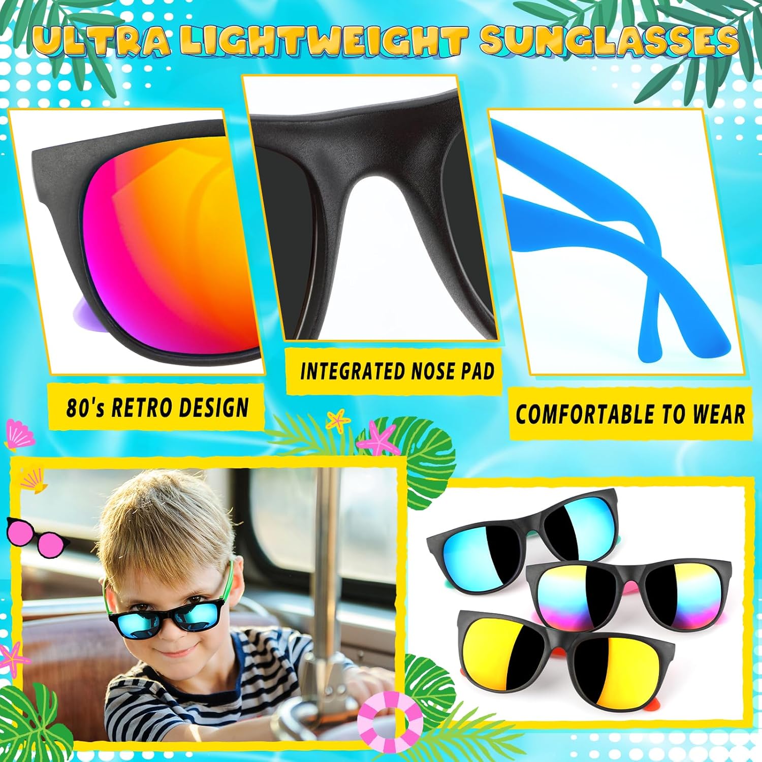 Yadiya Kids Sunglasses - 12PCS Bulk Retro Neon Party Favors
