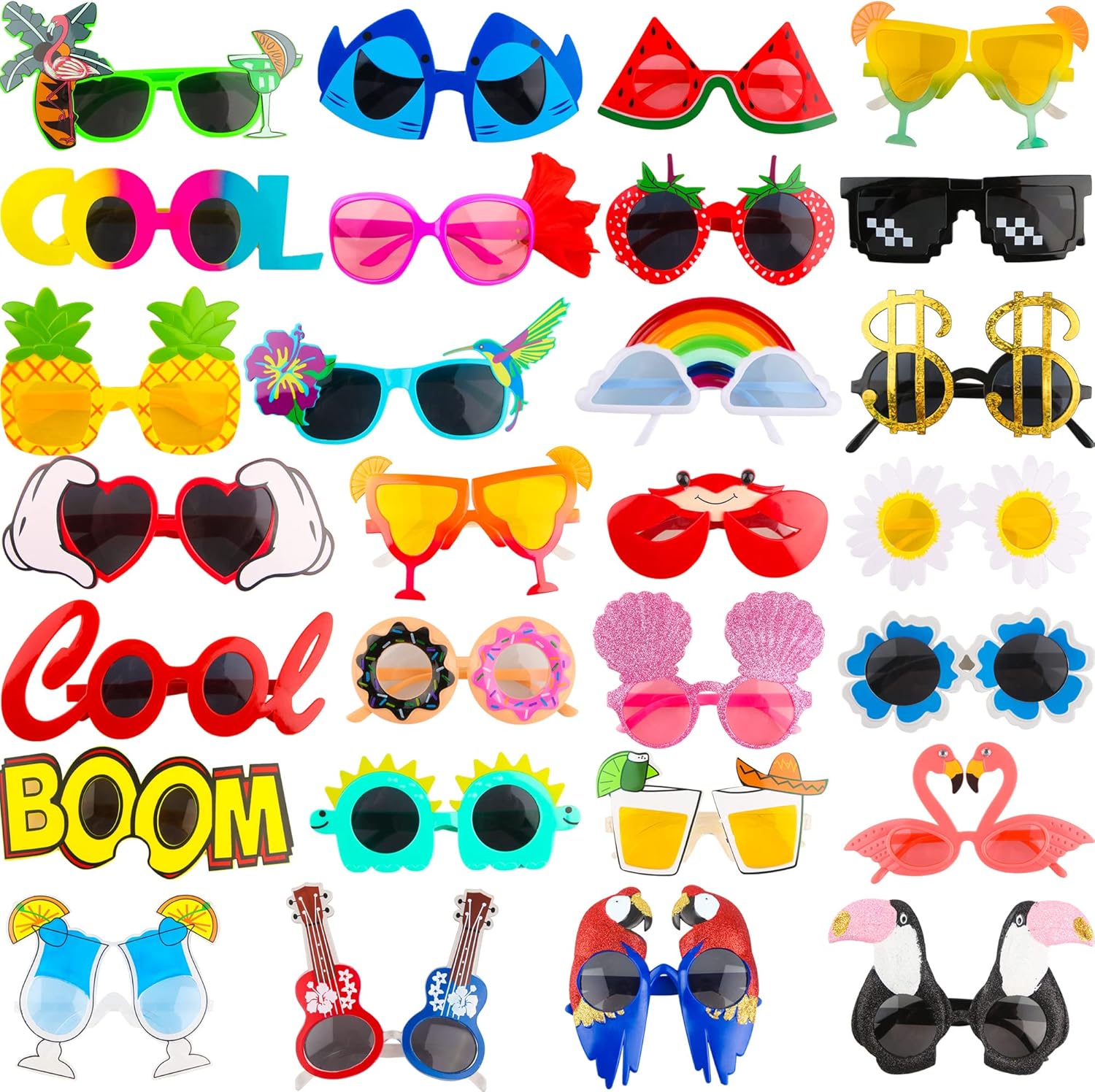 28 Pair Novelty Hawaiian Sunglasses for Luau Party