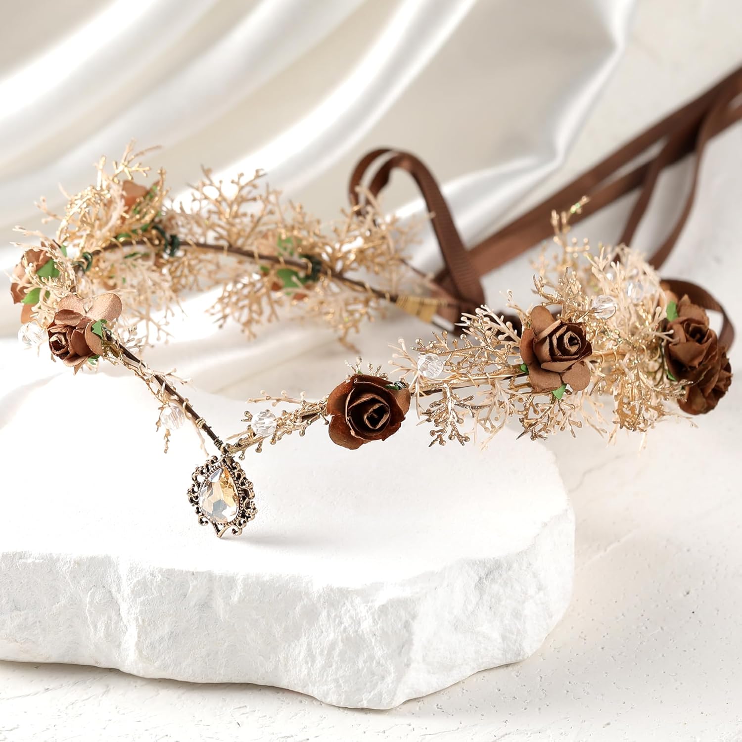 MOSTORY Fairy Flower Crown for Women - Woodland Elf Headwear Costume Accessory
