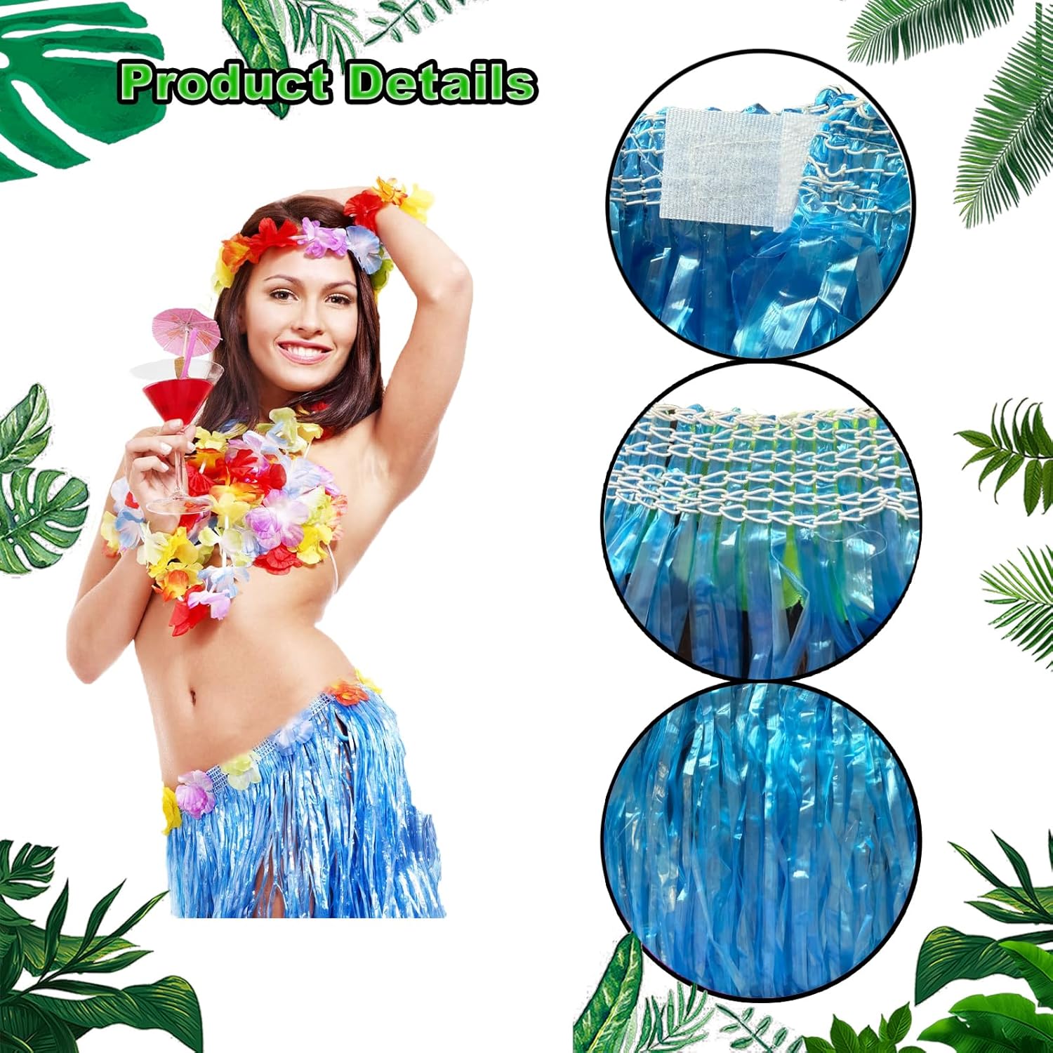 Zeyoy Hawaiian Luau Hula Skirts Party Set