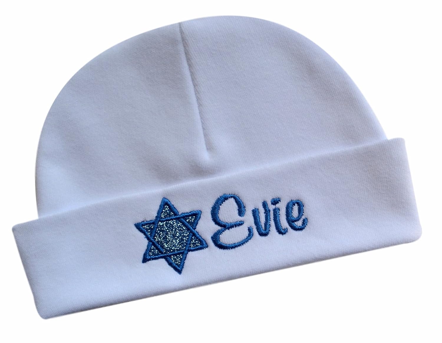 Personalized Sparkling Star Of David Baby Girl Hat with Embroidered Name