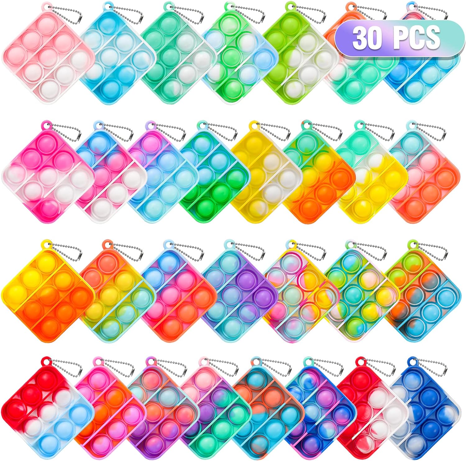 Genuvi Pop Fidget Toys 30 Pack Mini Keychain Fidget Toy for Kids