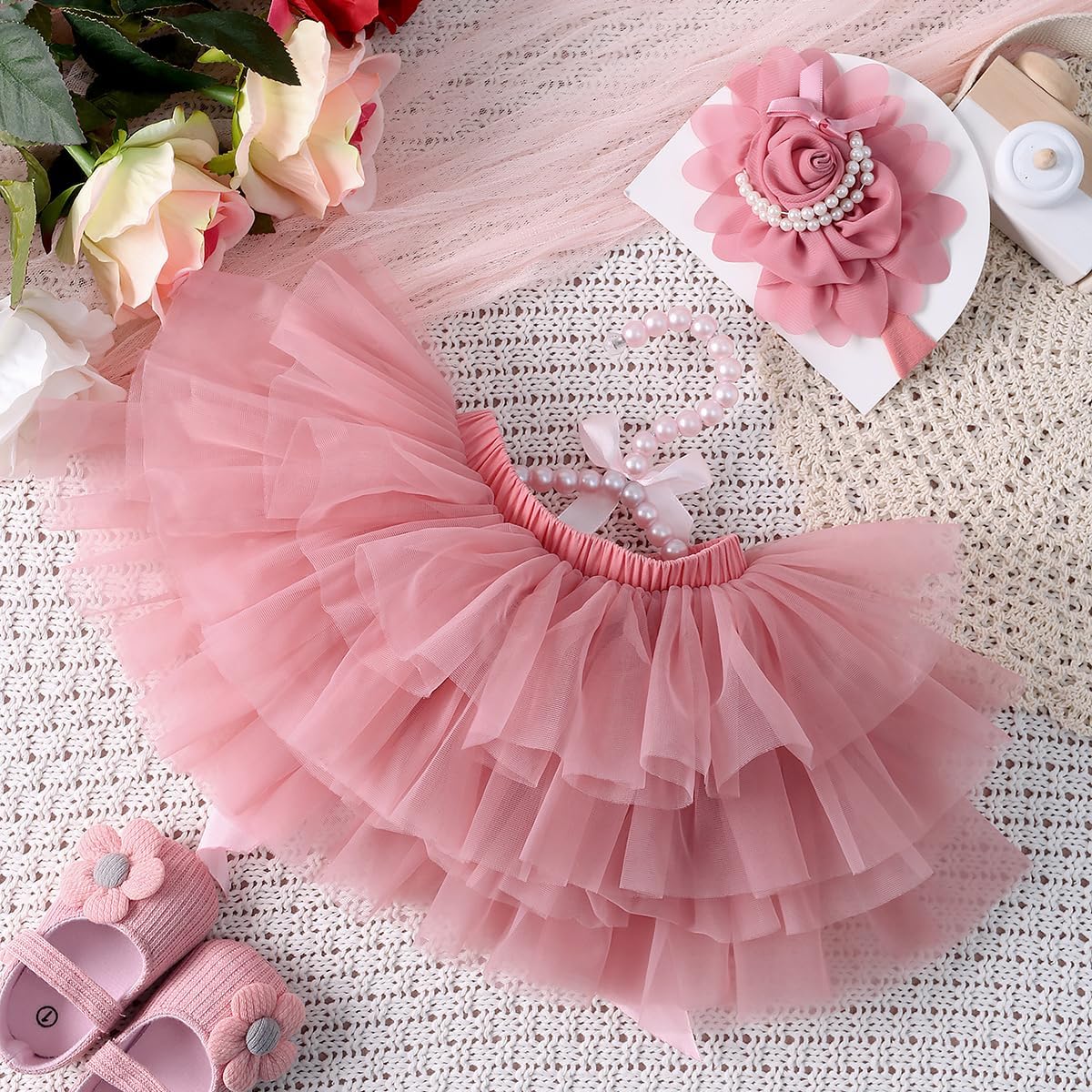 Baby Girl Tutu Skirt with Diaper Cover and Headband