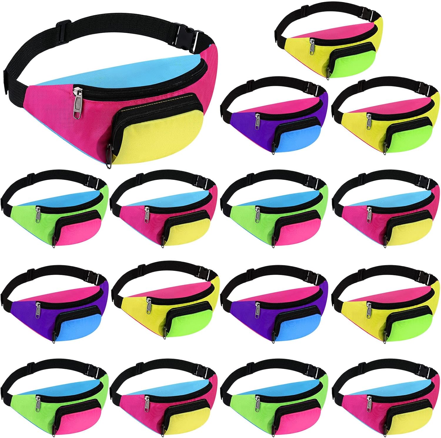 Tarpop 16 Pieces Neon Retro Fanny Pack Belt Bag