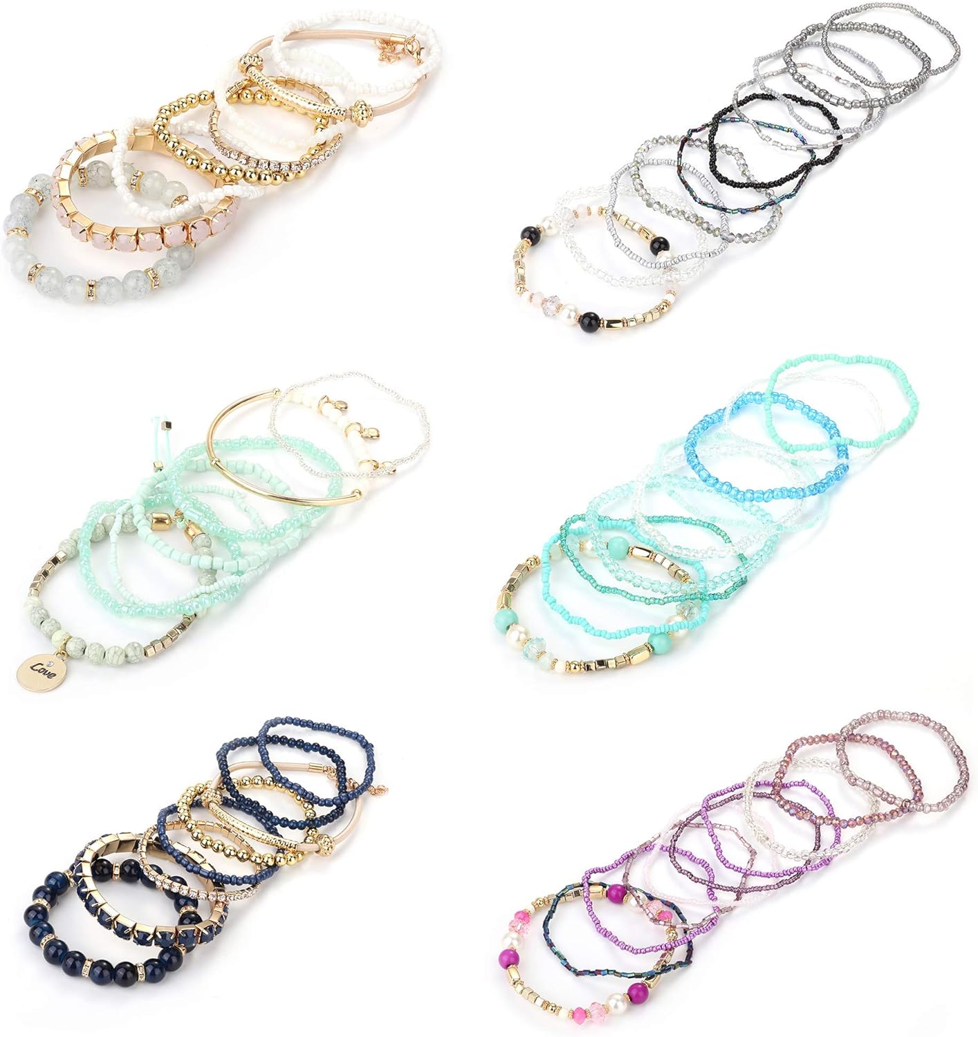 LOYALLOOK 6 Piece Bohemian Stackable Bead Bracelet Set