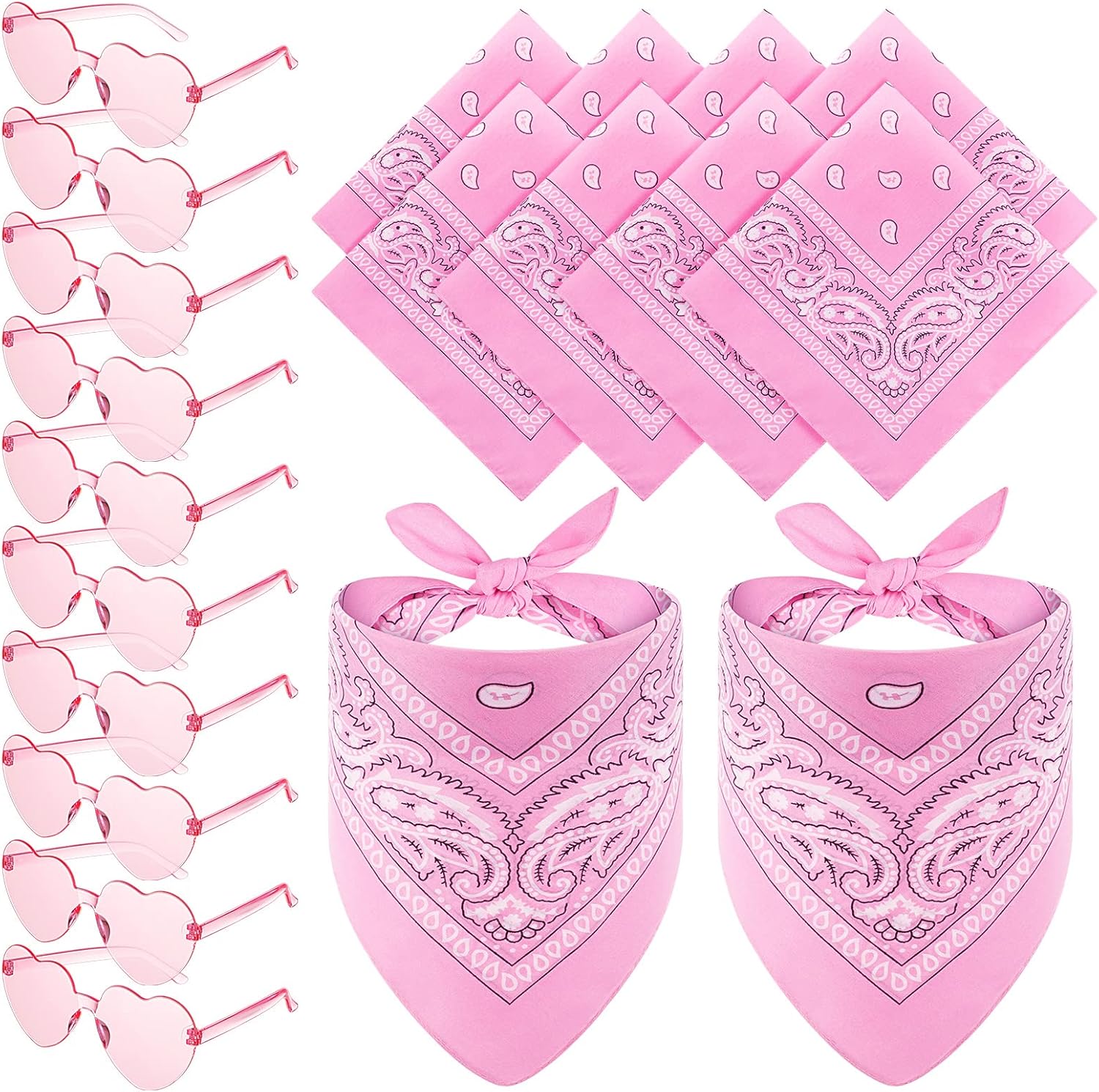 12 Piece Paisley Bandanas and Heart Sunglasses Set