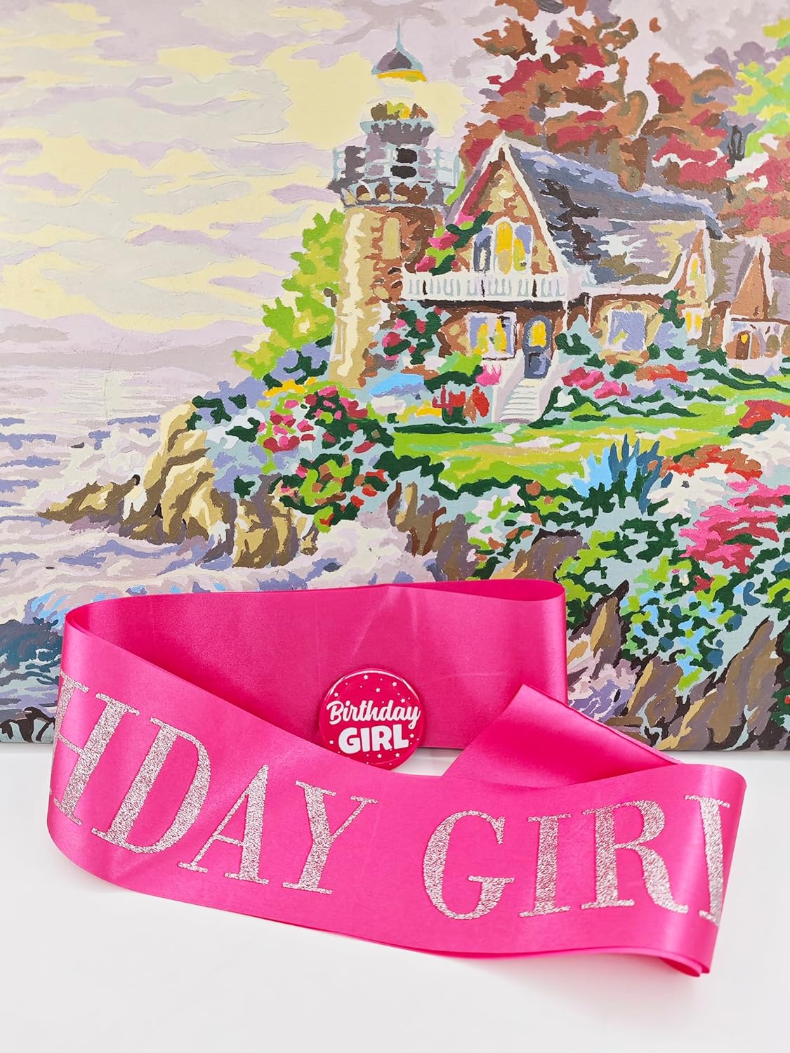 Birthday Sash Badge for Girls Silver Glitter Letter Tinplate Pin