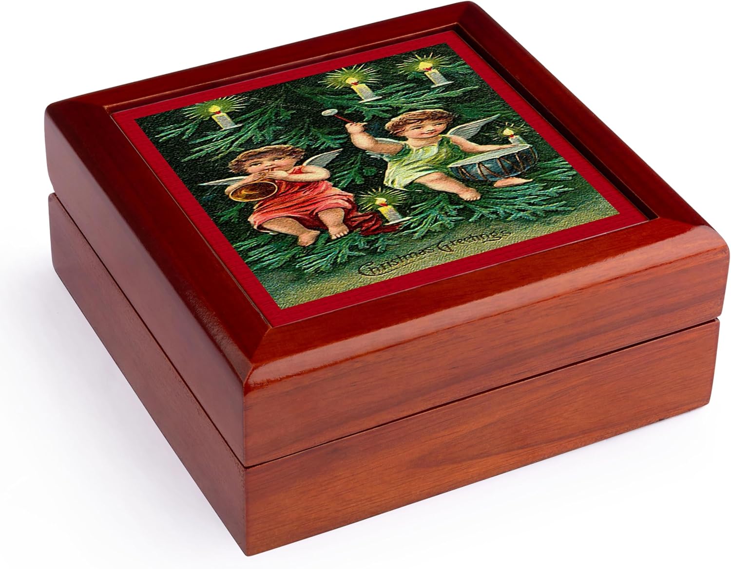 3dRose Decorative Jewelry Box with Angel Candle Lit Tree Scene