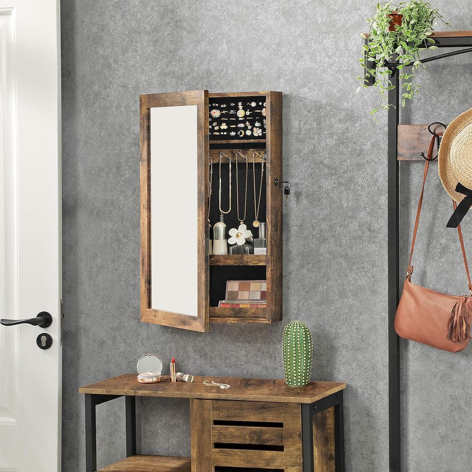 SONGMICS Lockable Jewelry Cabinet with Mirror UJJC051K01