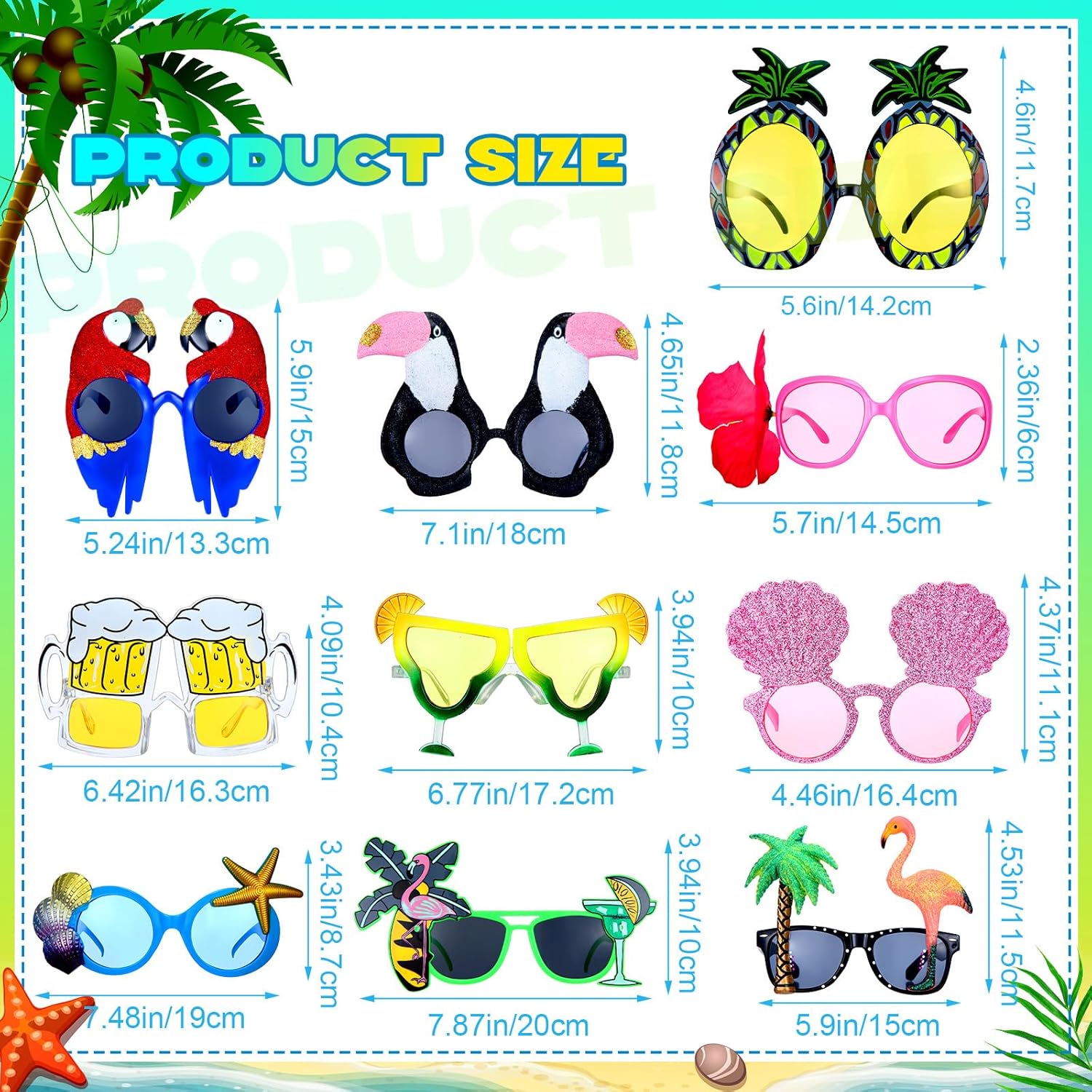 Weewooday 20 Pair Hawaiian Party Sunglasses Funny Photo Props
