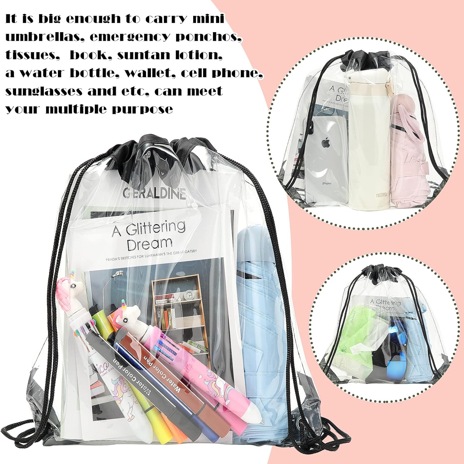 Shappy 30 Piece Clear Drawstring Backpack Set