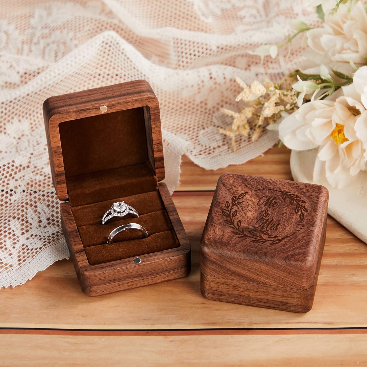 Roycraft Mr Mrs Ring Box Wedding Ceremony 2 Slots Wooden