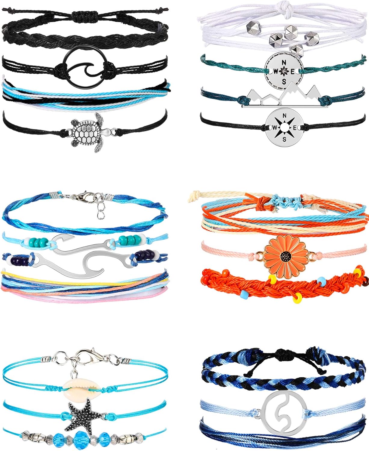 Hicarer 21 Piece Surfer Wave Bracelet Set