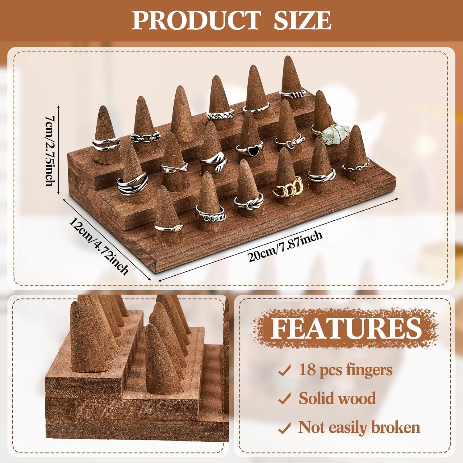Juexica 4 Pc Wood Ring Display Stand Set
