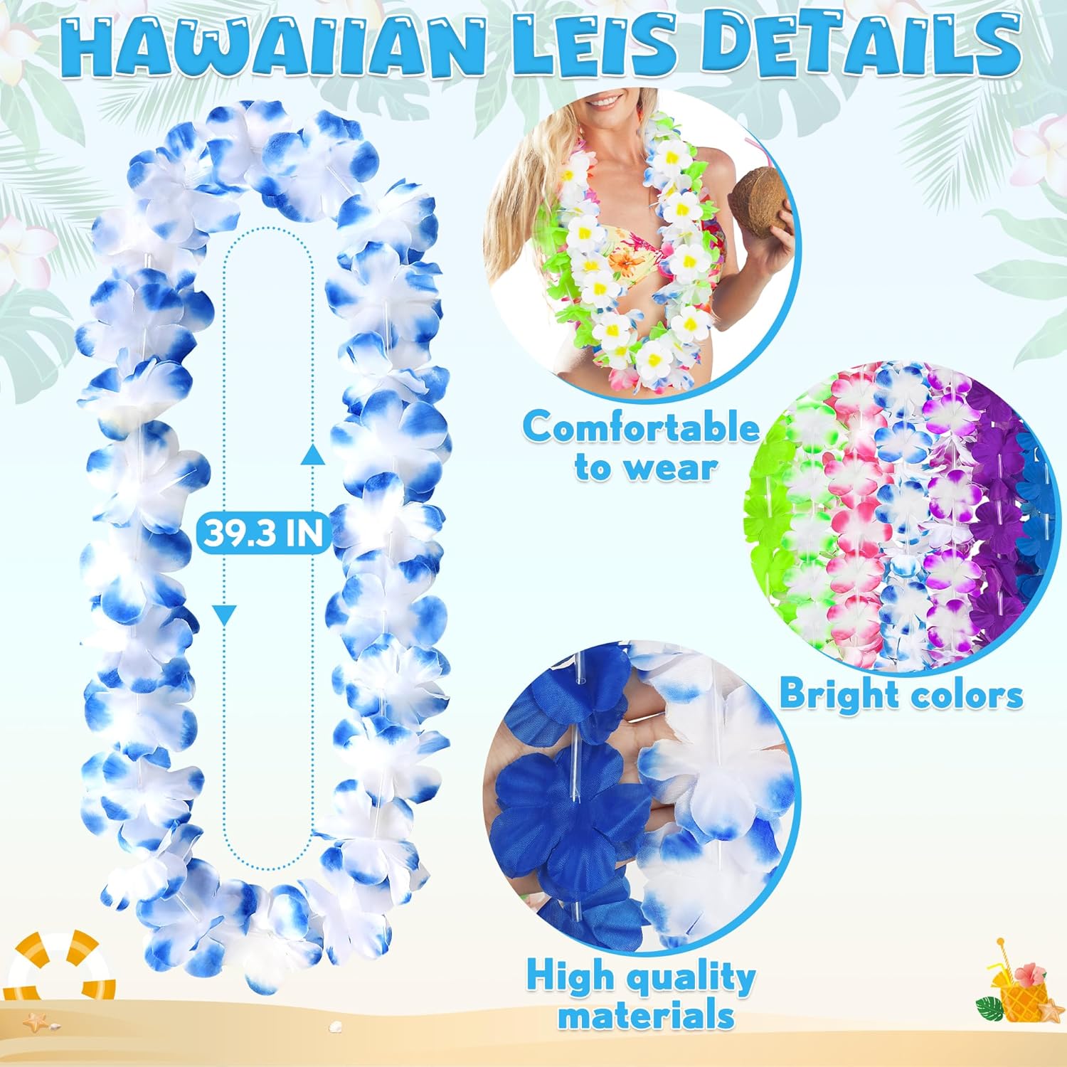 Arrowom Luau Party Decorations 36PCS Hawaiian Lei Set