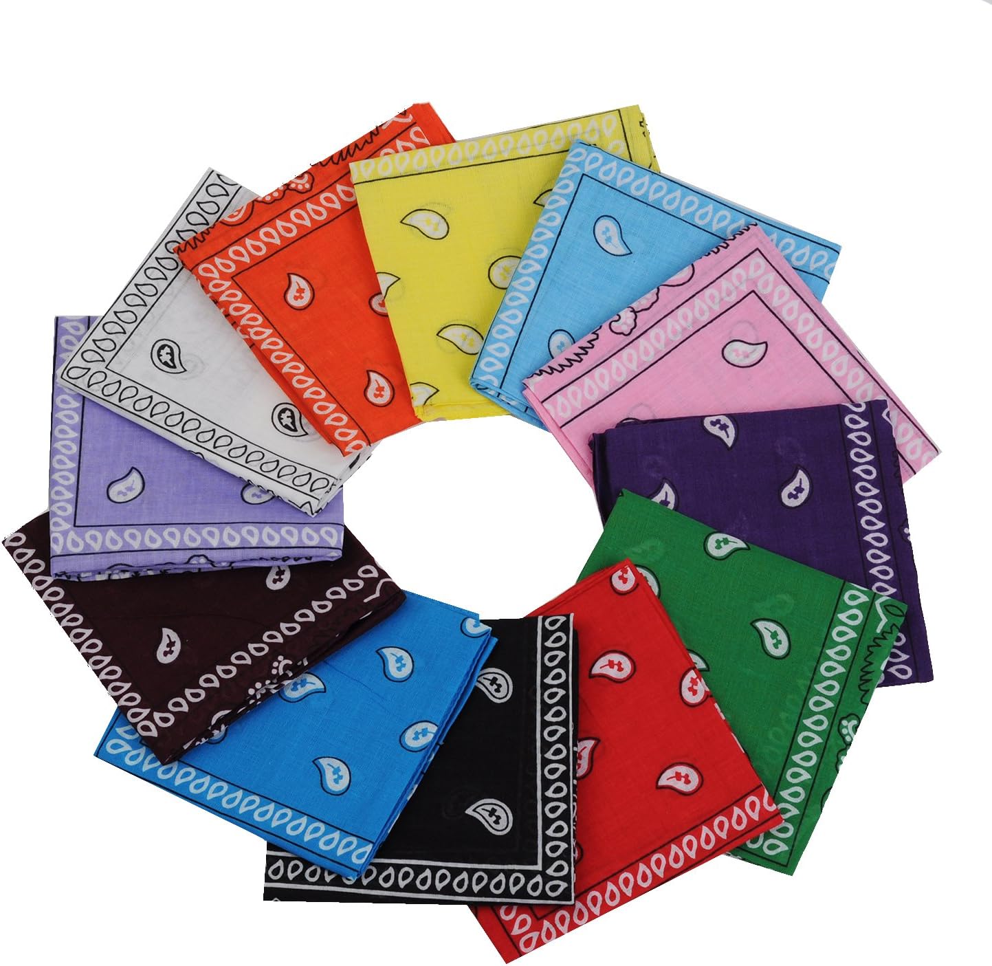 24pcs 22x22 Inch Cotton Paisley Bandanas
