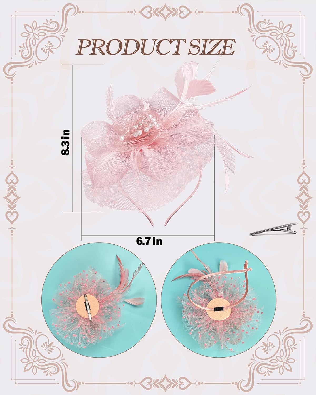 Blush Pink Tea Party Fascinator Hat Gloves Set