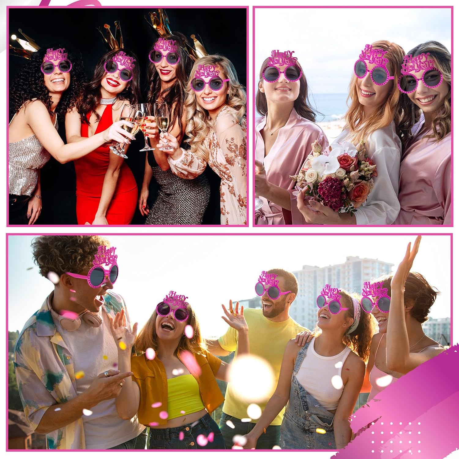 2025 Happy New Year Eyeglasses Glitter Round Funny Party Glasses