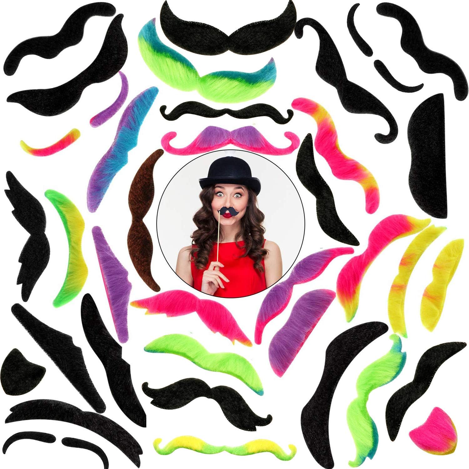 48 Piece Fake Mustache Set for Costume Parties
