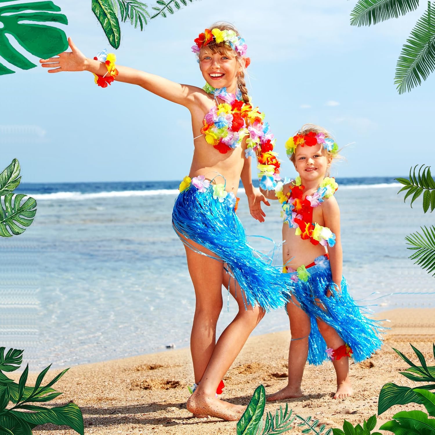 Zeyoy Hawaiian Luau Hula Skirts Party Set