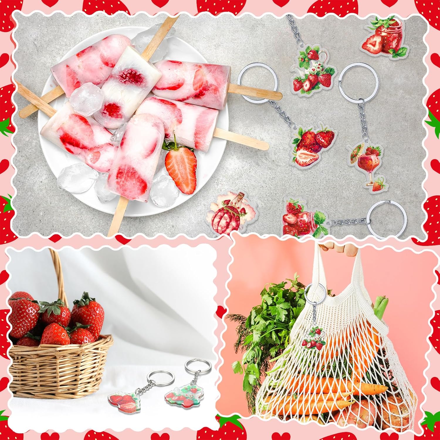 Kigeli 60 Pcs Strawberry Keychains for Kids and Adults