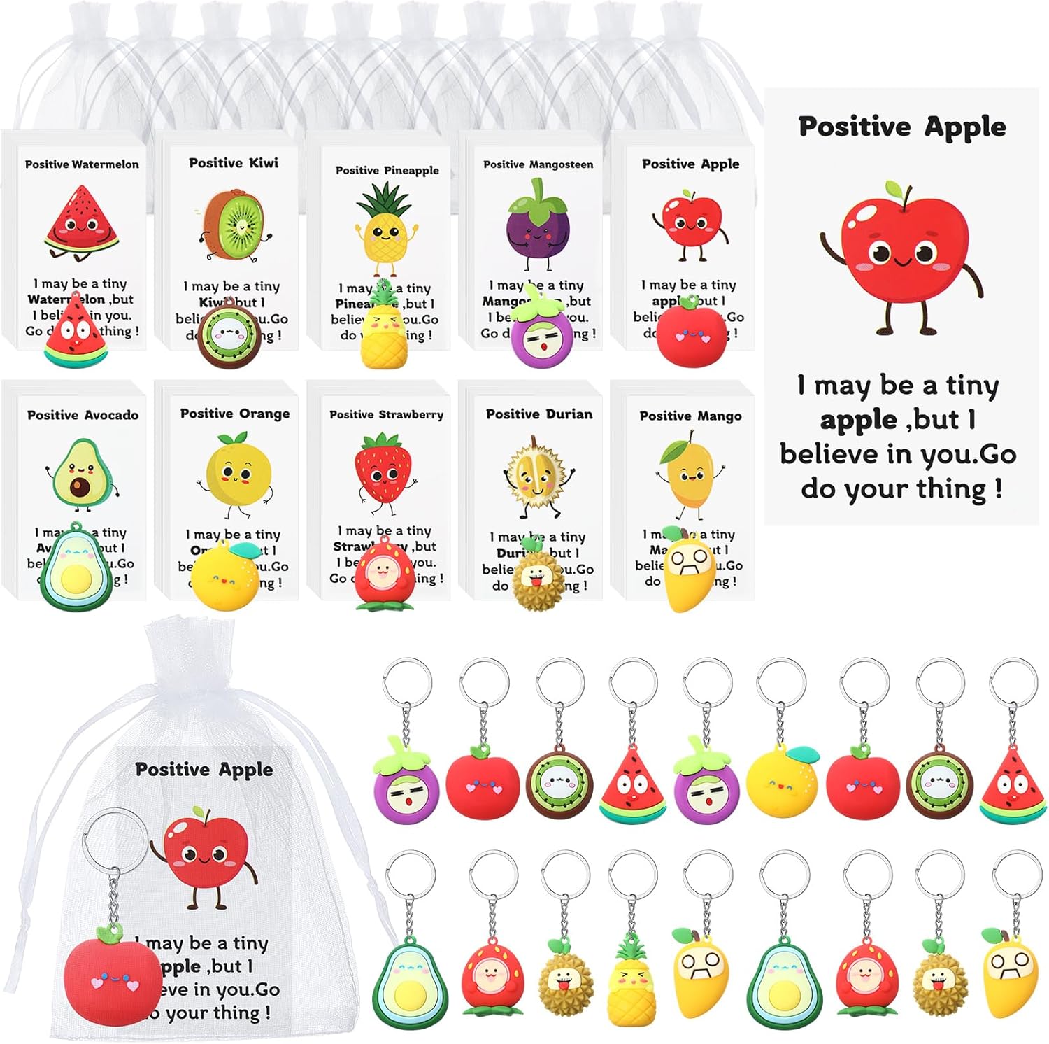 Quelay Inspirational Fruit Keychain Set Bulk Gift