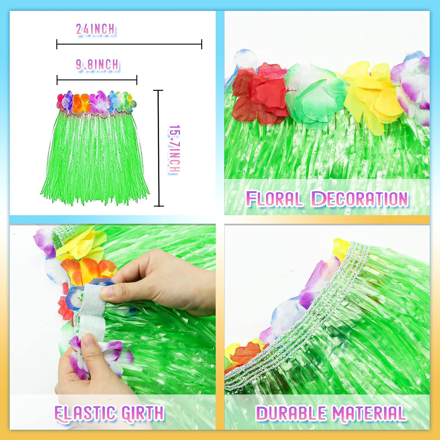 Pistroy 60 Pcs Hawaiian Luau Hula Skirt Decorations Set
