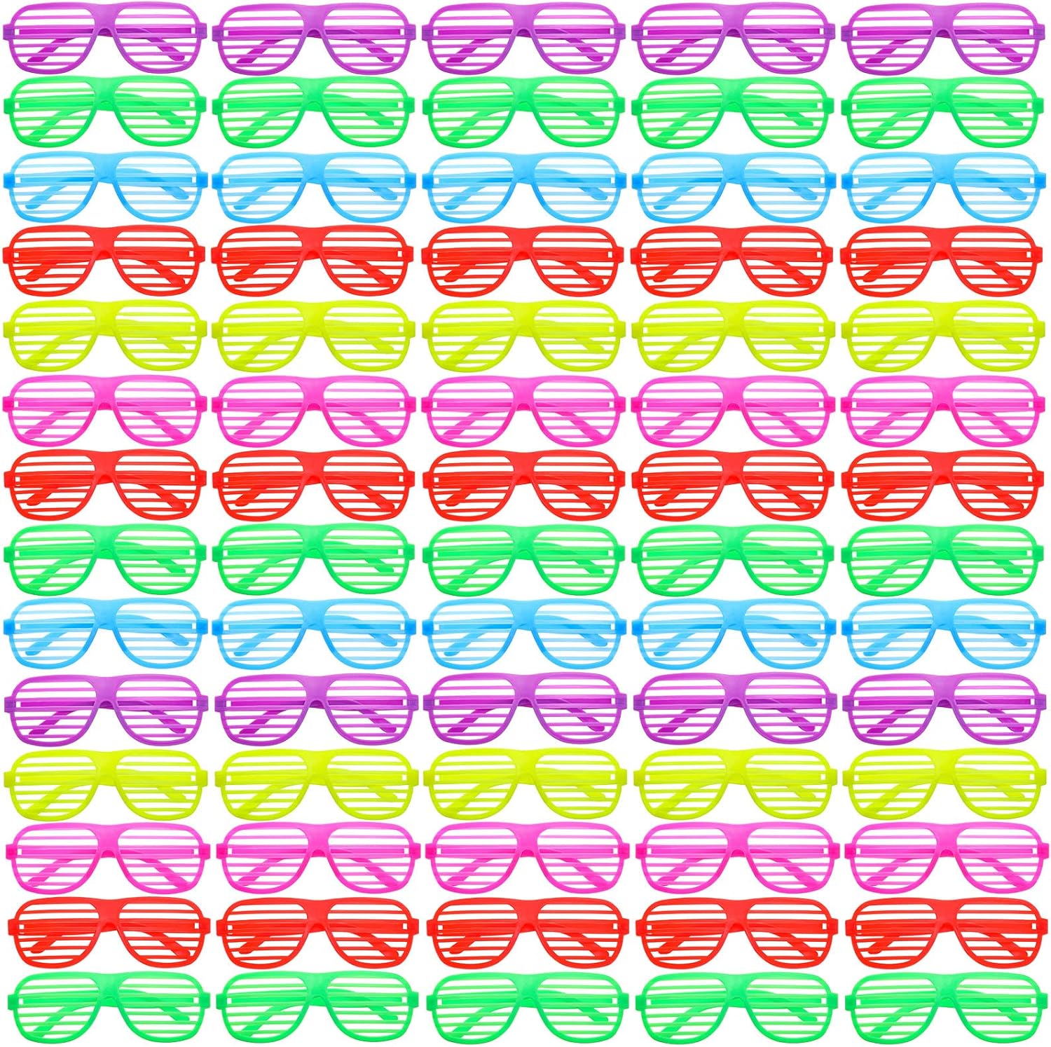 100 Pack Neon Plastic Shutter Shades Sunglasses