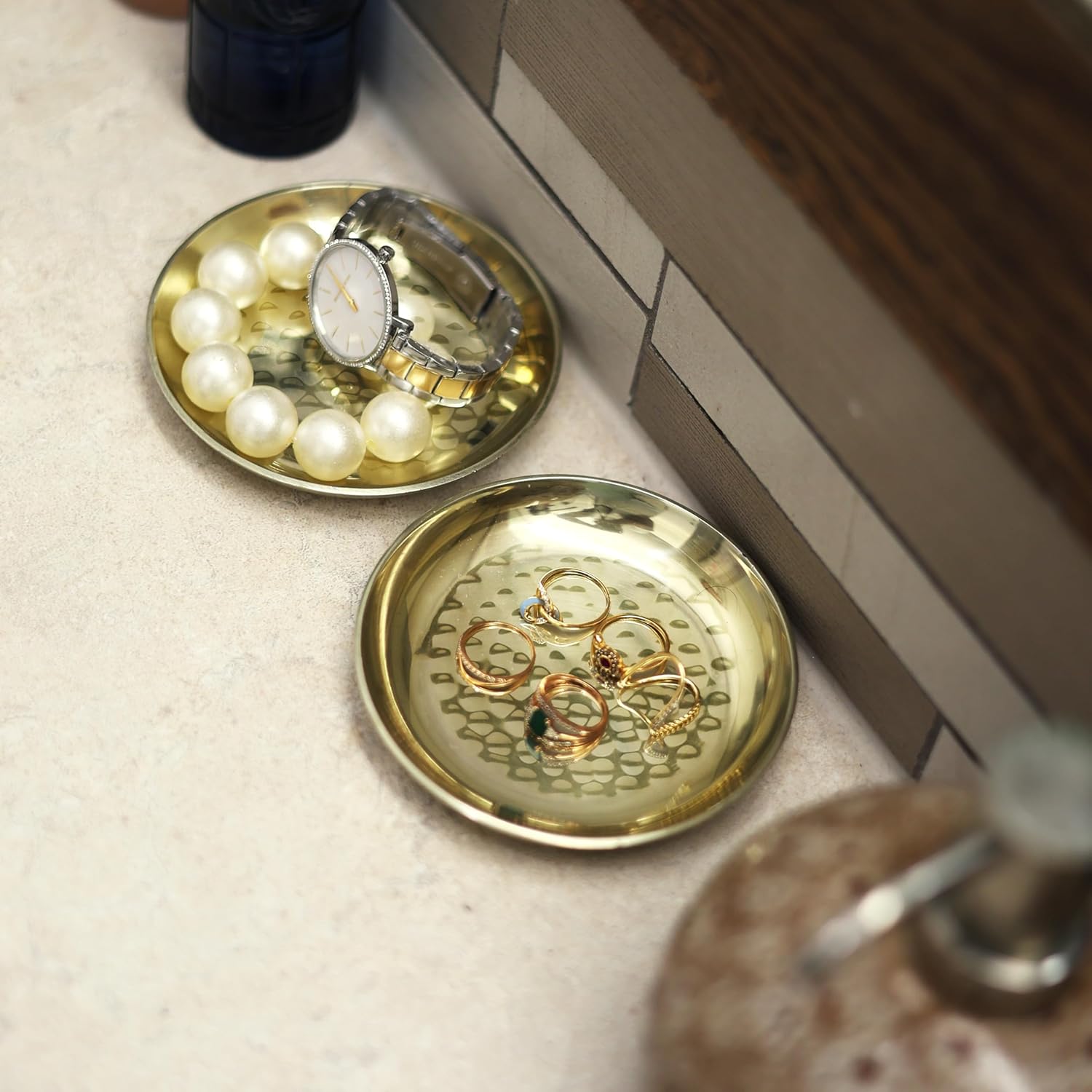 Sharaar Hammered Gold Trinket Tray 2 Pack 425 Inch