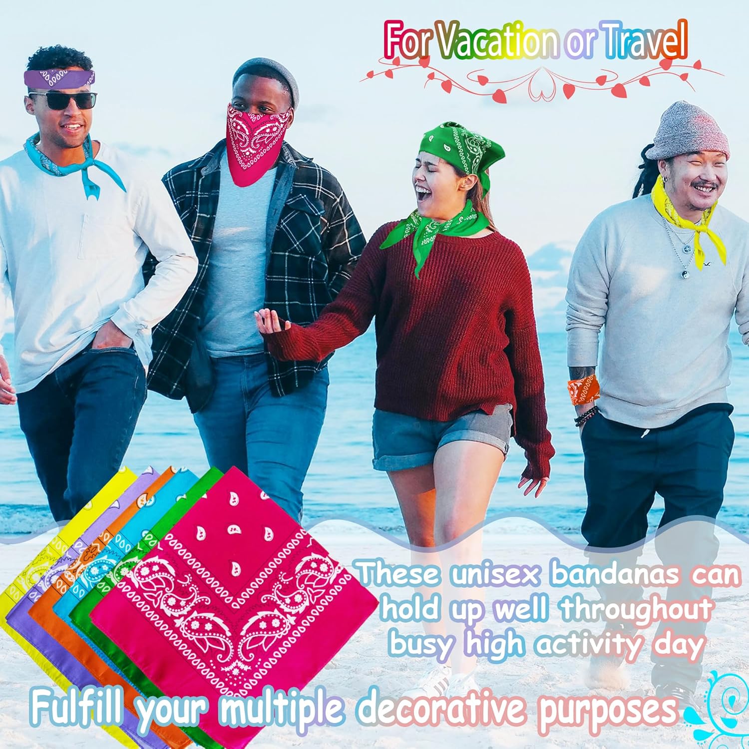 ILHSTY 32 Pcs Neon Paisley Bandanas for Men Women