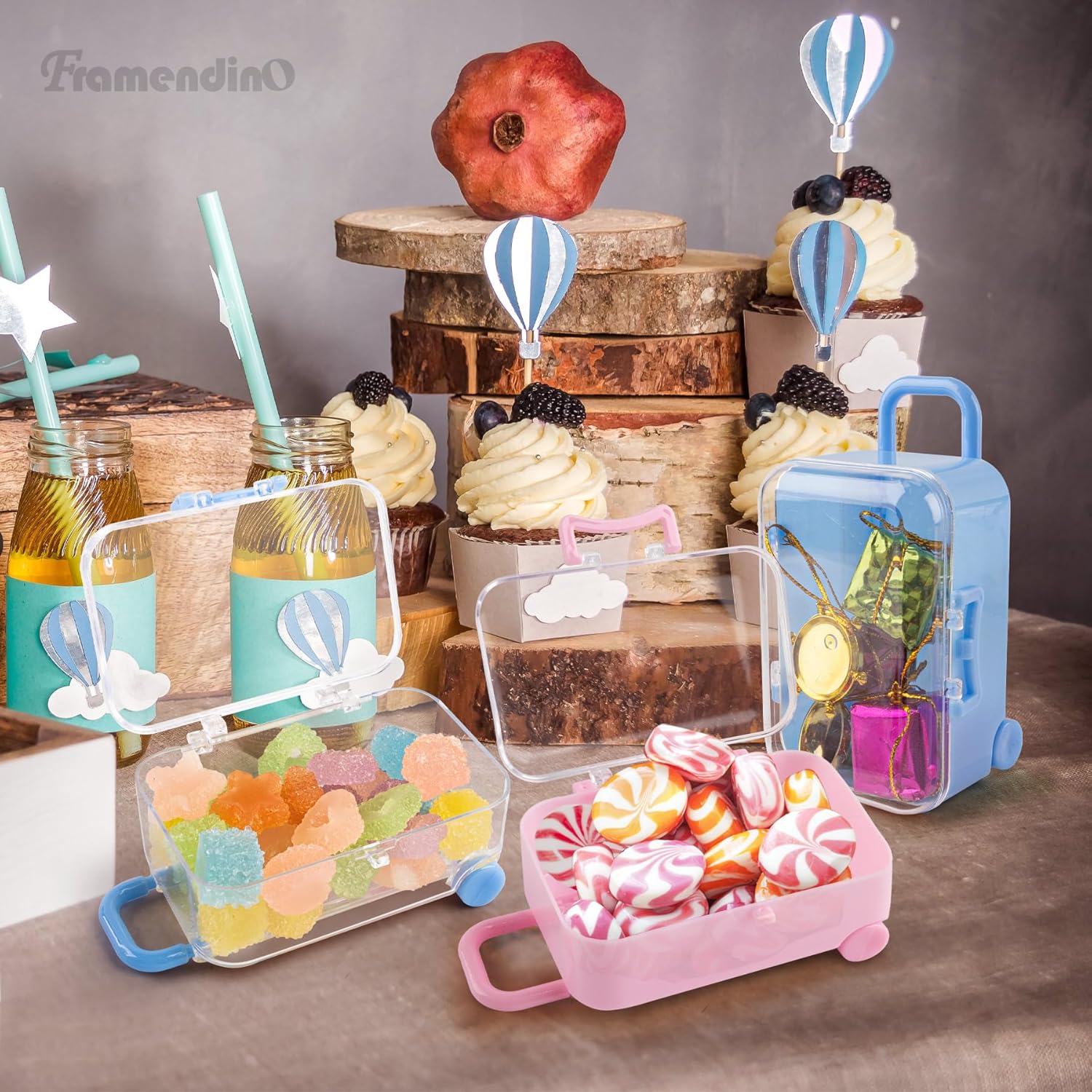 Framendino 8 Pack Plastic Mini Suitcase Jewelry Boxes