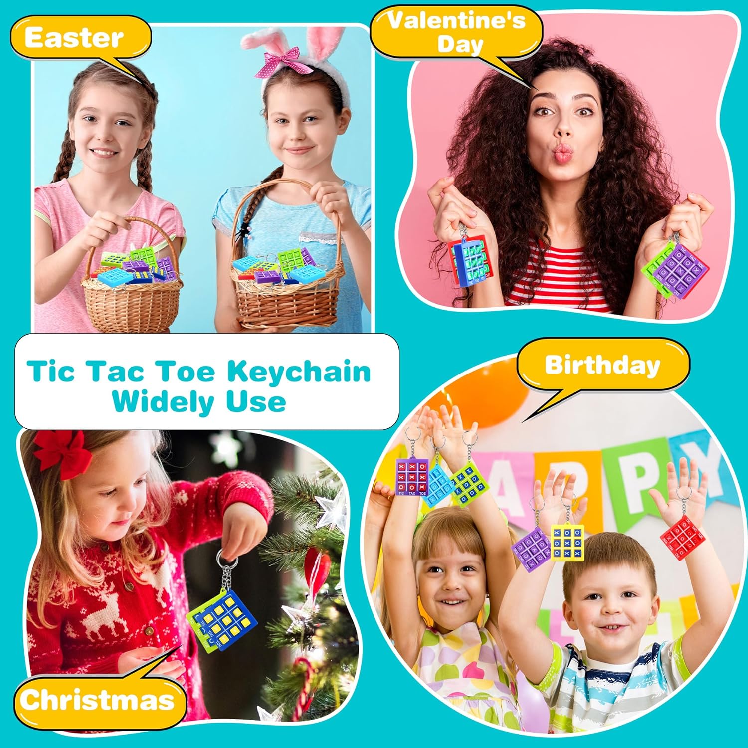 24 Pack Mini Tic Tac Toe Keychain Multicolors