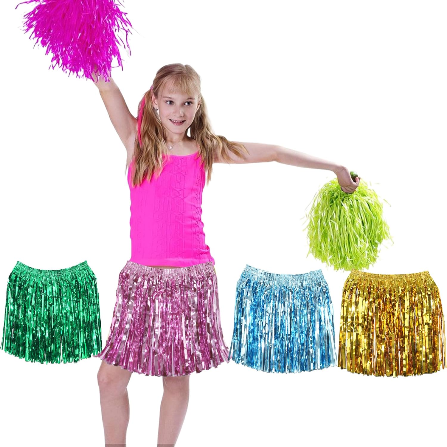 GREATRIL Foil Fringe Skirts 4 Pack for Dance and Birthday Parties