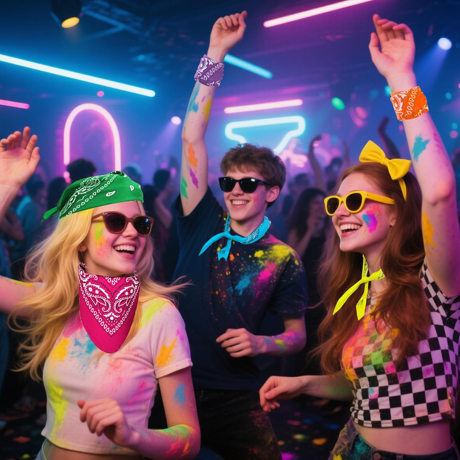 ILHSTY 32 Pcs Neon Paisley Bandanas for Men Women