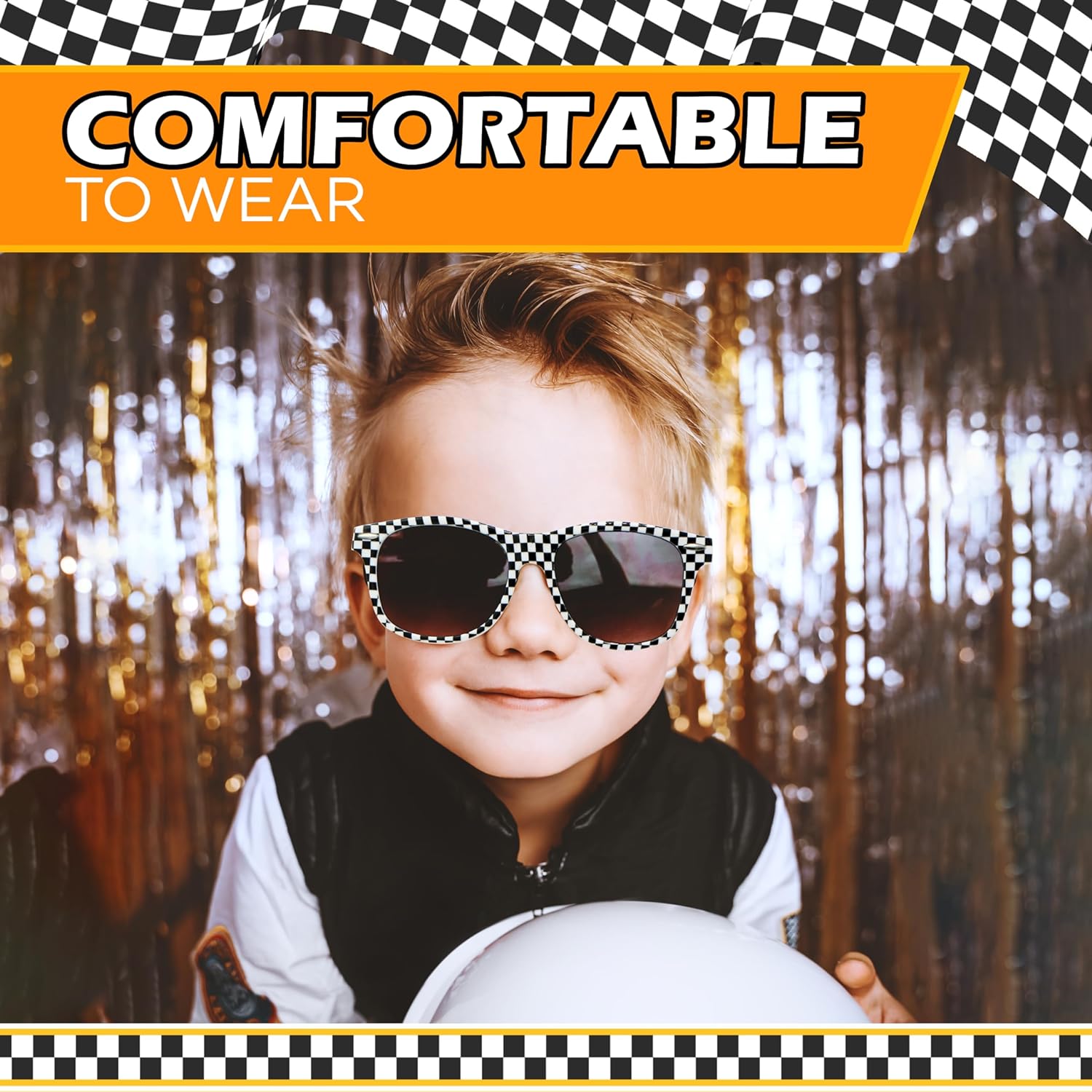 4Es Novelty Race Car Checkered Sunglasses for Kids 12 Pack