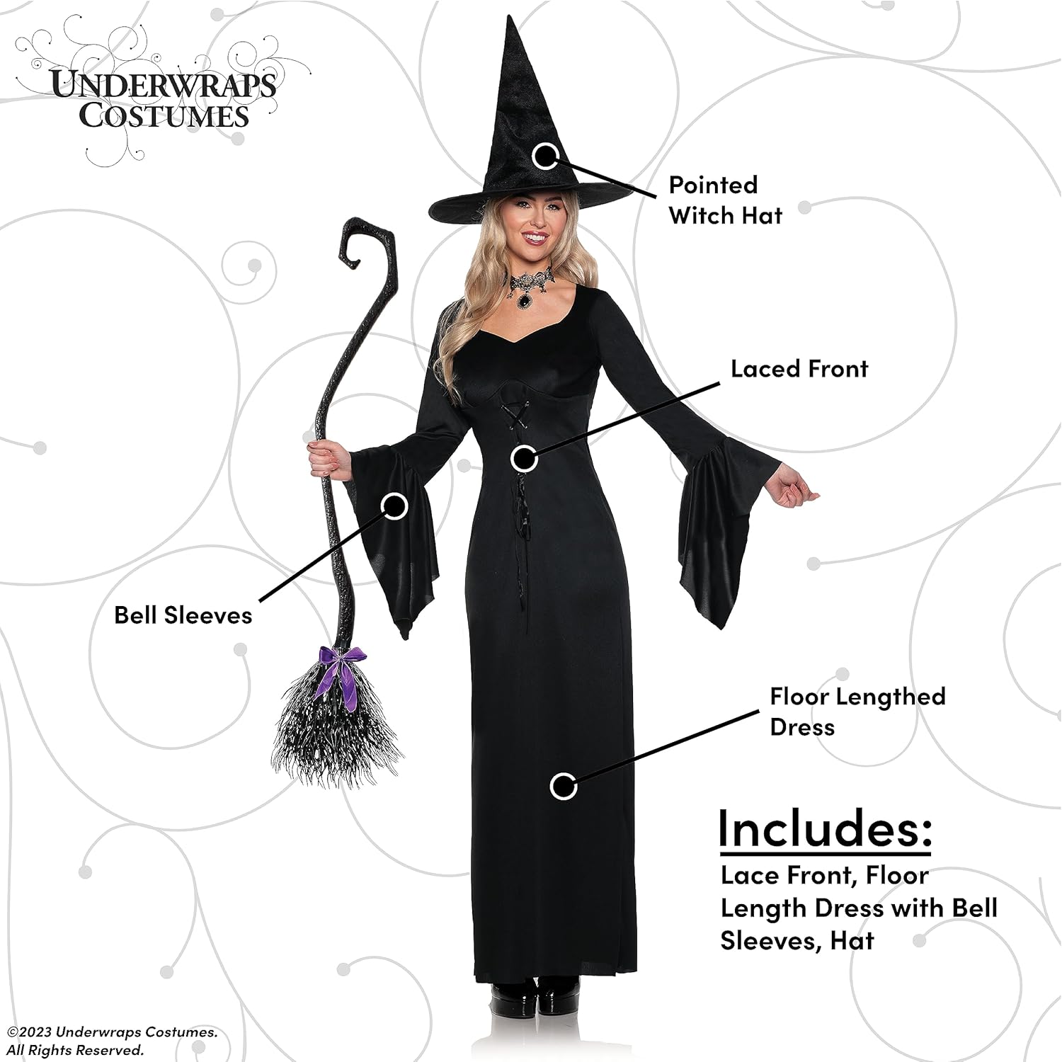 Underwraps Witch Costume for Women - Halloween Costume Dress with Hat