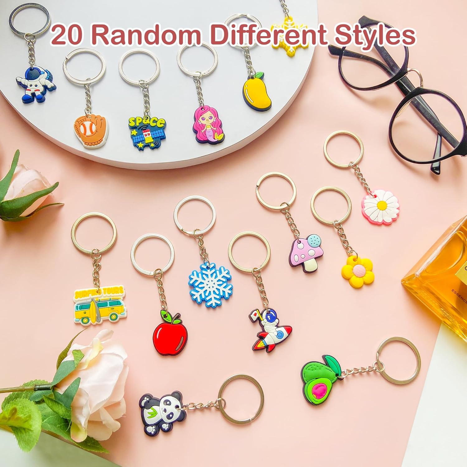 Jongdari 20pcs Cute Kids Keychains with Cartoon Designs