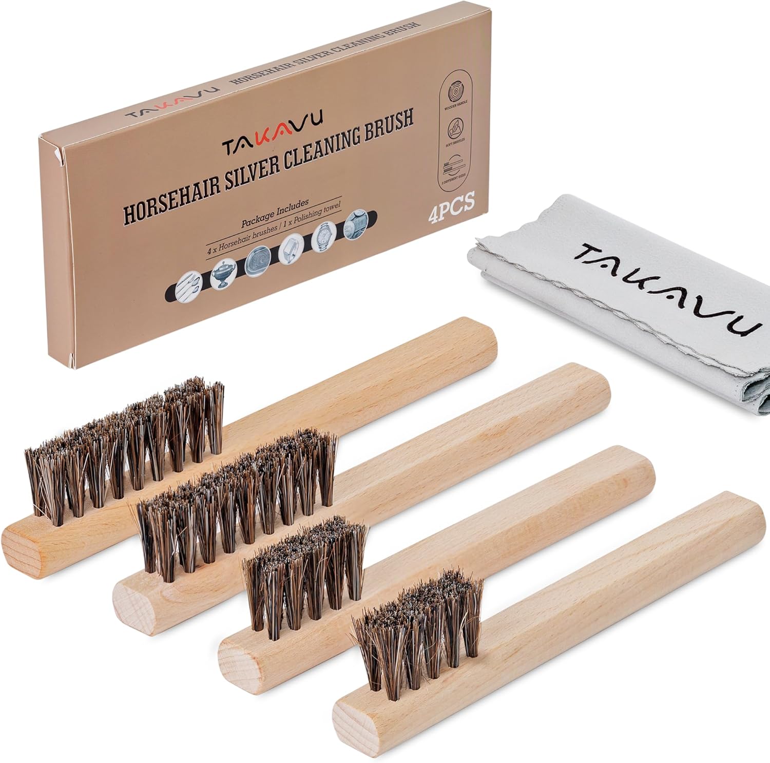 TAKAVU Horsehair Detail Brush Set for Silverware and Jewelry