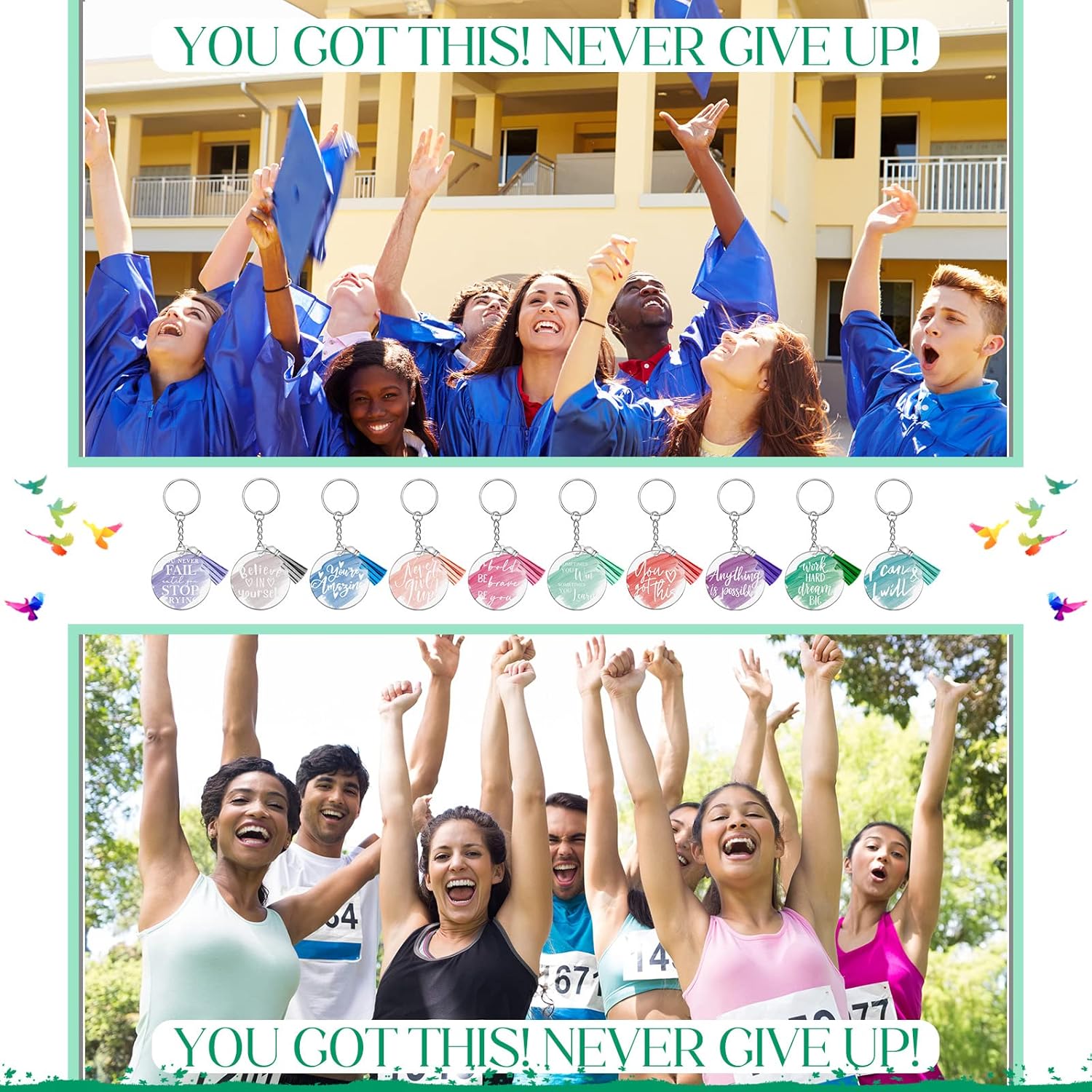 Chunful 100 Pcs Inspirational Acrylic Keychain with Tassels