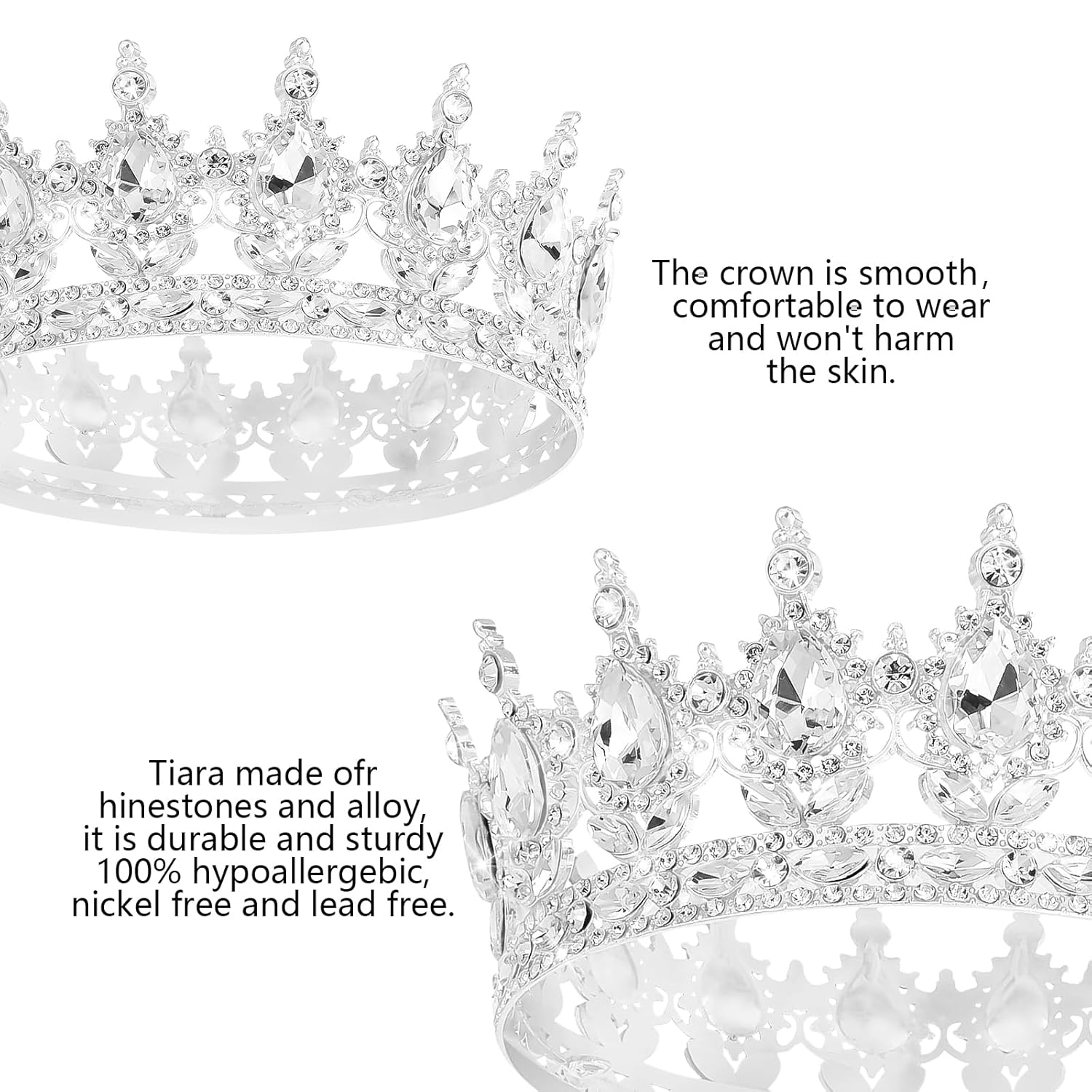 Queen Crown Rhinestone Wedding Headpiece for Women