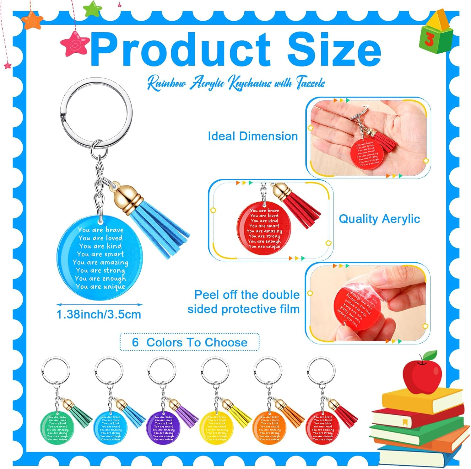 Inspirational Rainbow Keychain with Tassels for Kids