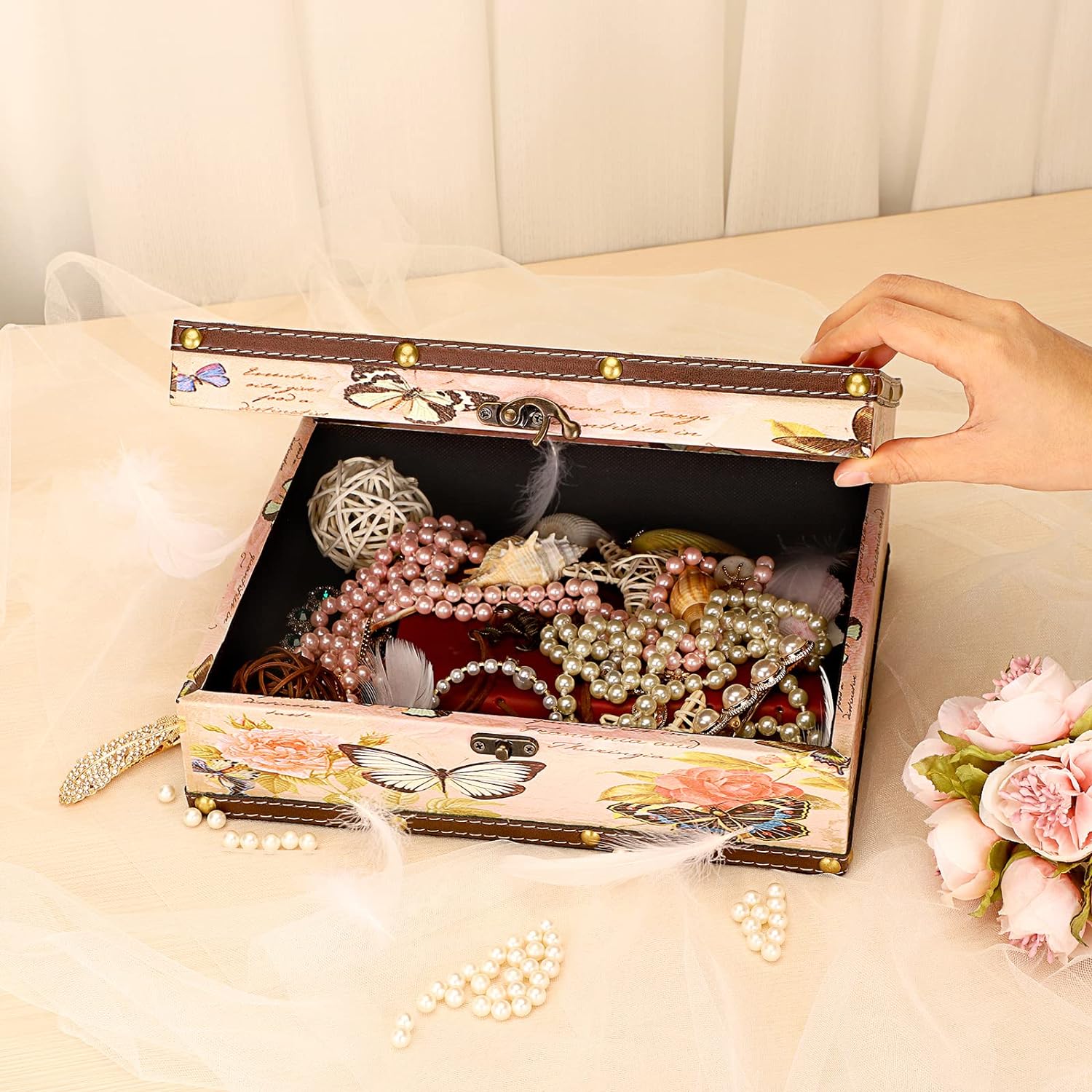 Elldo0 Butterfly Treasure Chest Box for Jewelry and Keepsakes
