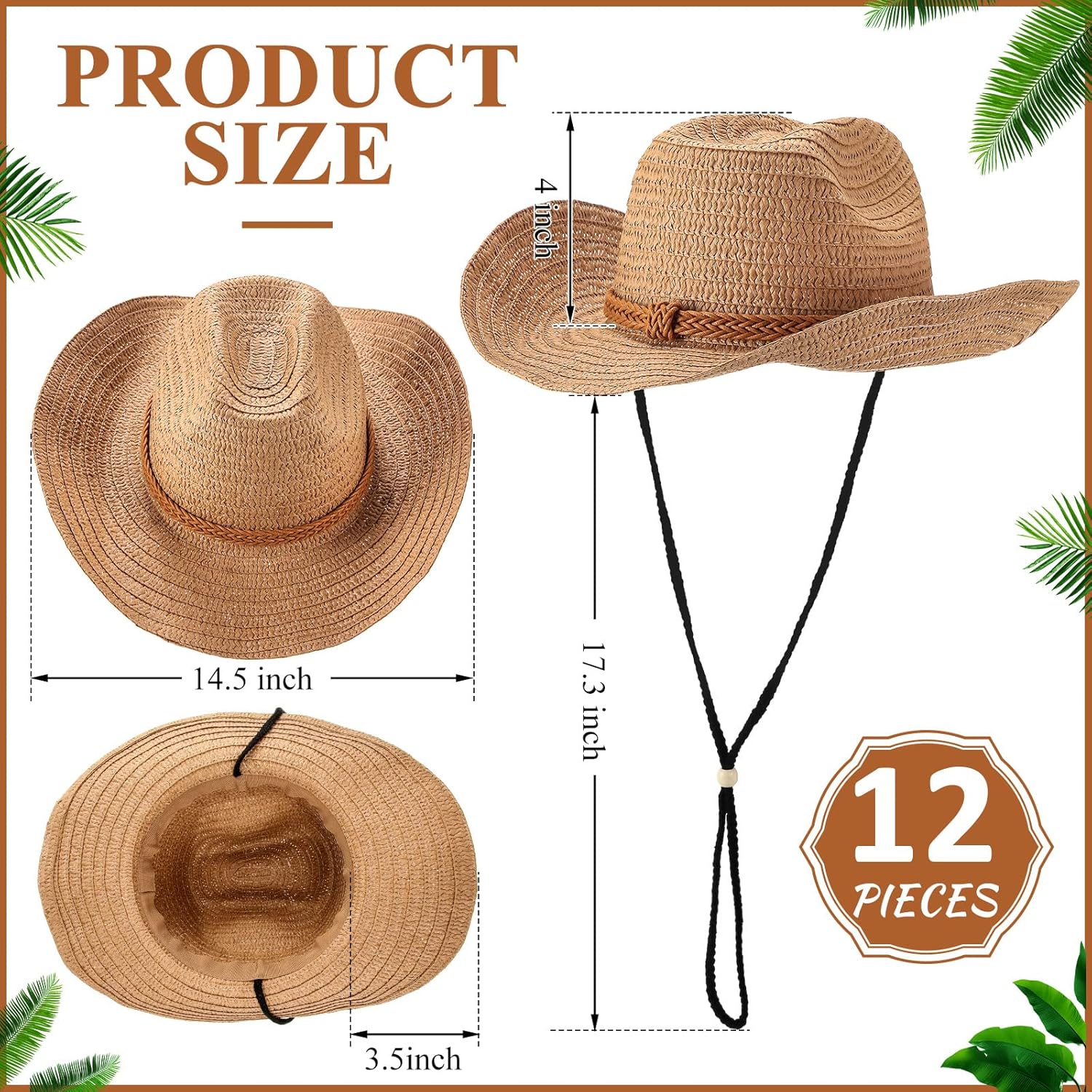JaGely 12 Pcs Straw Cowboy Hats for Women Men