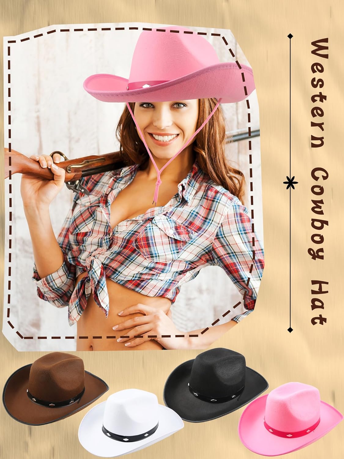 4 Pack Studded Cowboy Hats for Adult Cowgirl Cowboy Style