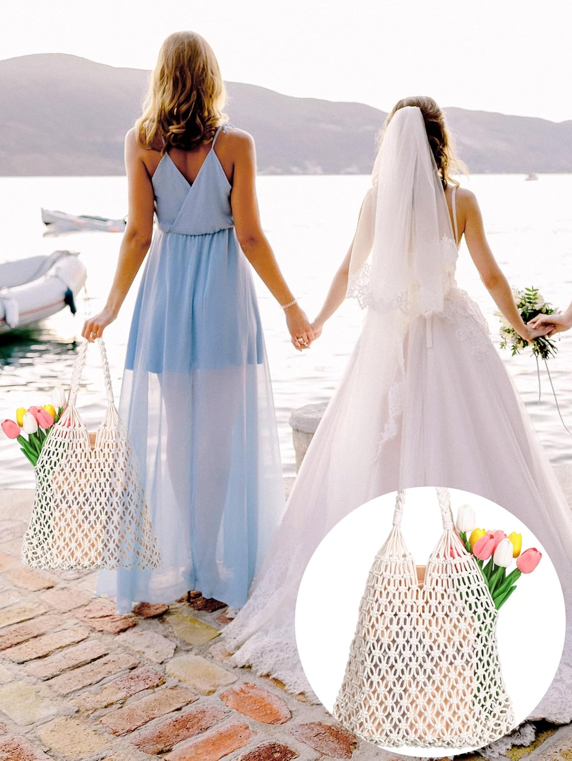 Aliceset 6 Pcs Macrame Tote Bags for Women Bridesmaid Beach Party Gifts