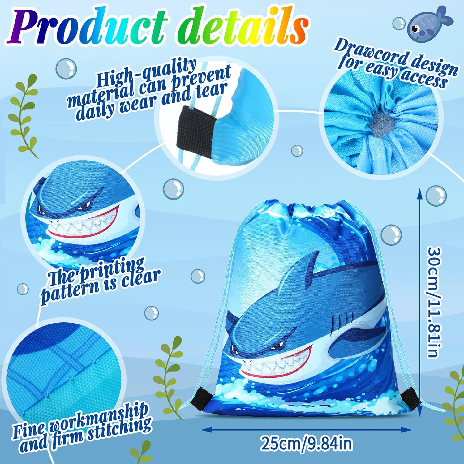 Marsui 24 Pcs Shark Drawstring Bags for Kids Summer Party