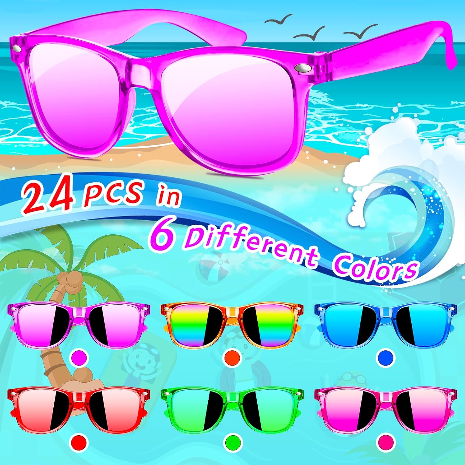 Kids Sunglasses 24 Pack with UV400 Protection